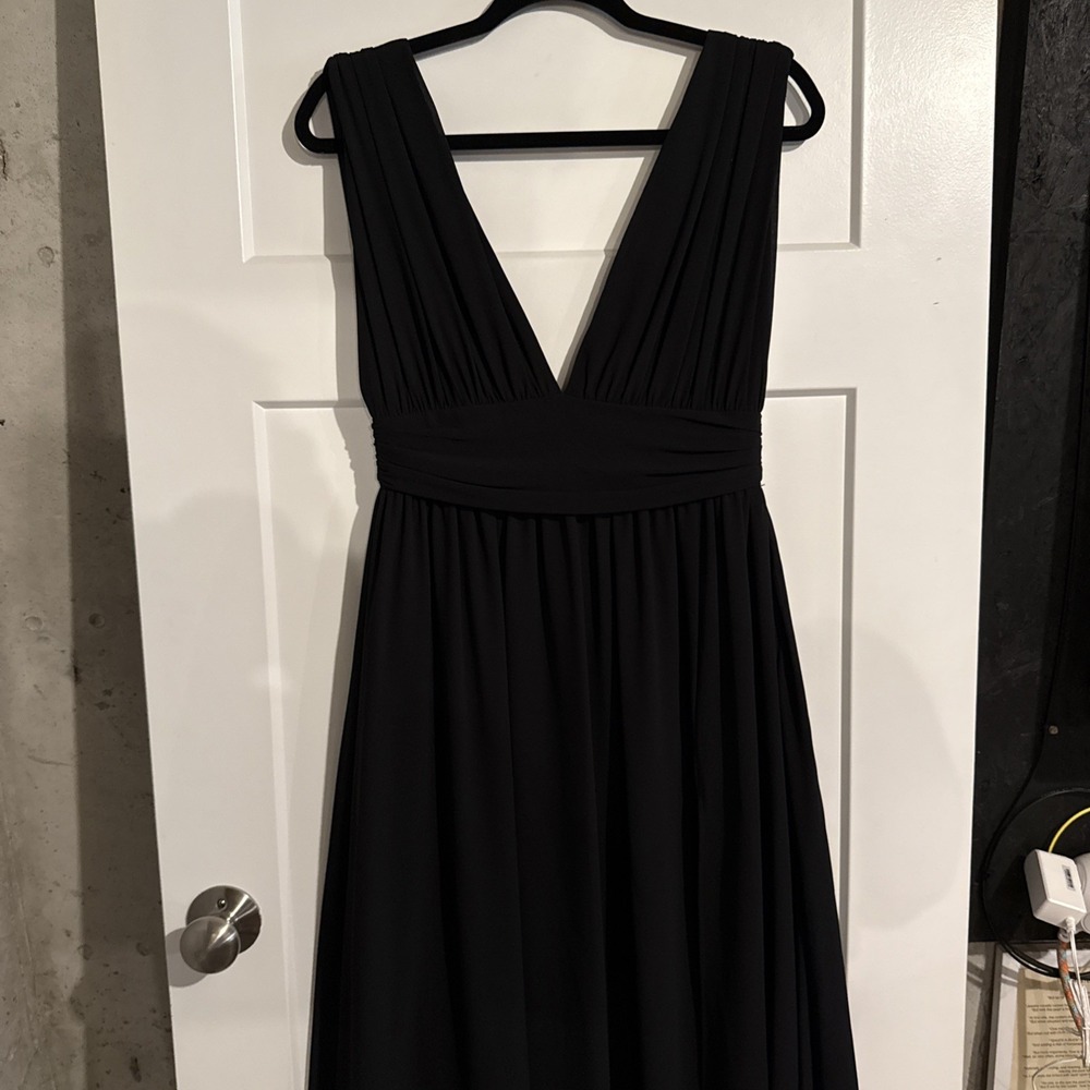 Lulus Black Formal Maxi Dress V-Neck A-Line Side Slit Sleeveless Womens Medium